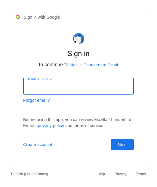 Gmail : Se connecter pour continuer
vers Mozilla Thunderbird